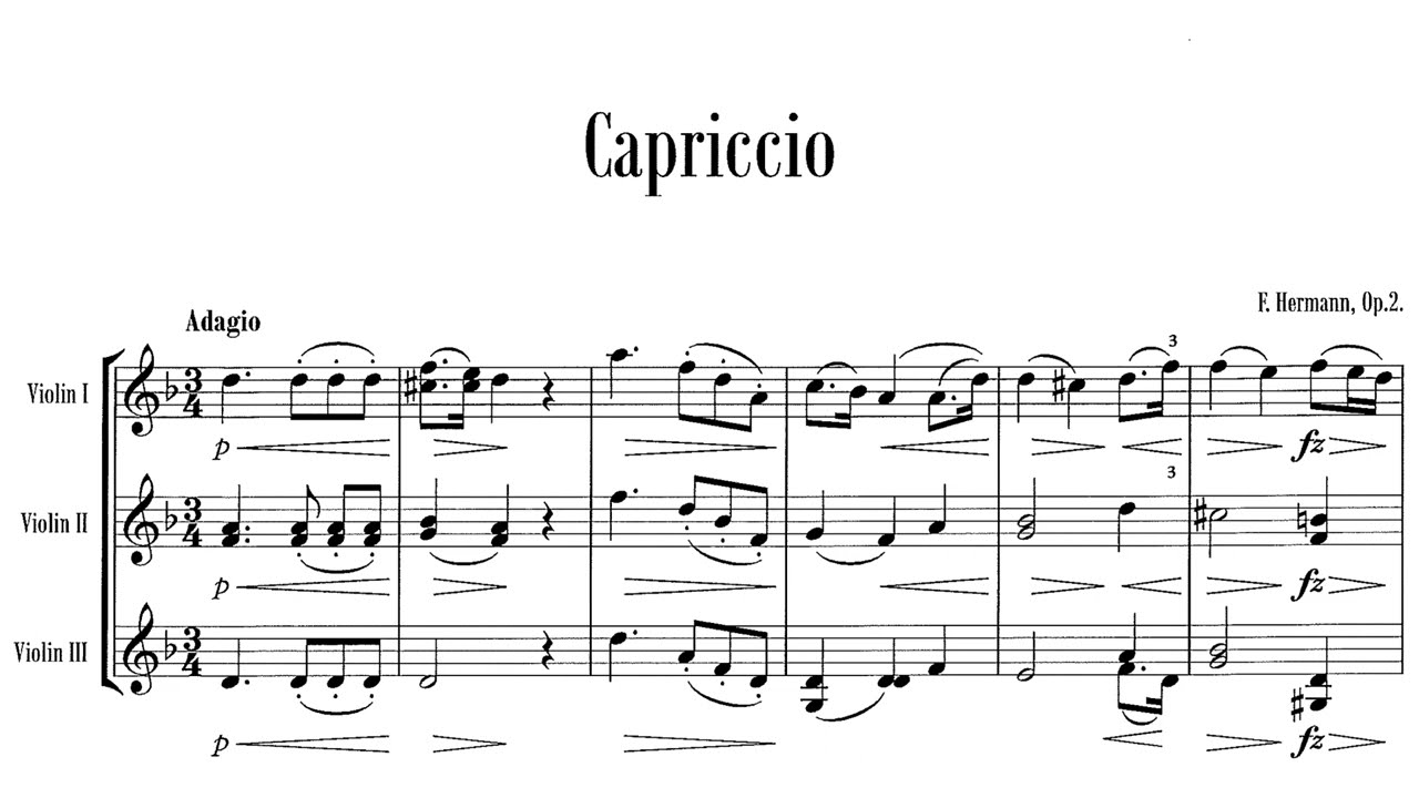 1419❣️ ギャマン　　三つのバイオリン Capriccio No.1 for 3 Violins Op.2 By Friedrich Hermann (with Score