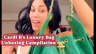 👜Cardi B  Unboxing Some Of Her Luxury Bags - Compilation.  Hermes, Chanel 👜