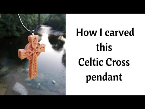 How I carve a Celtic Cross pendant / wild Wood Carving by the river and in the forest