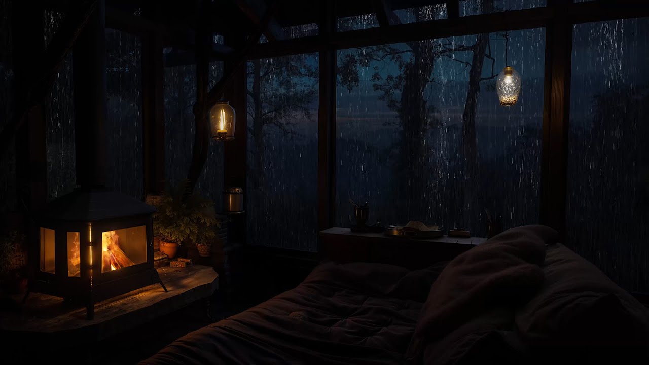 Cozy Cabin Rainy Ambience | Soothing Nature Sounds with Fireplace for Calm and Rest