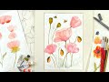 How to Paint Poppies in Transparent Watercolor - Delicate Botanical Floral Art in Pretty Pastel Pink