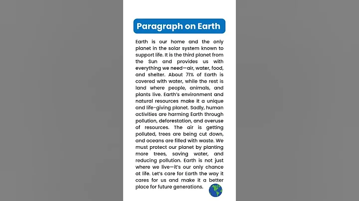 Earth | Essay on Earth | Paragraph Writing | Speech in English | Save Earth