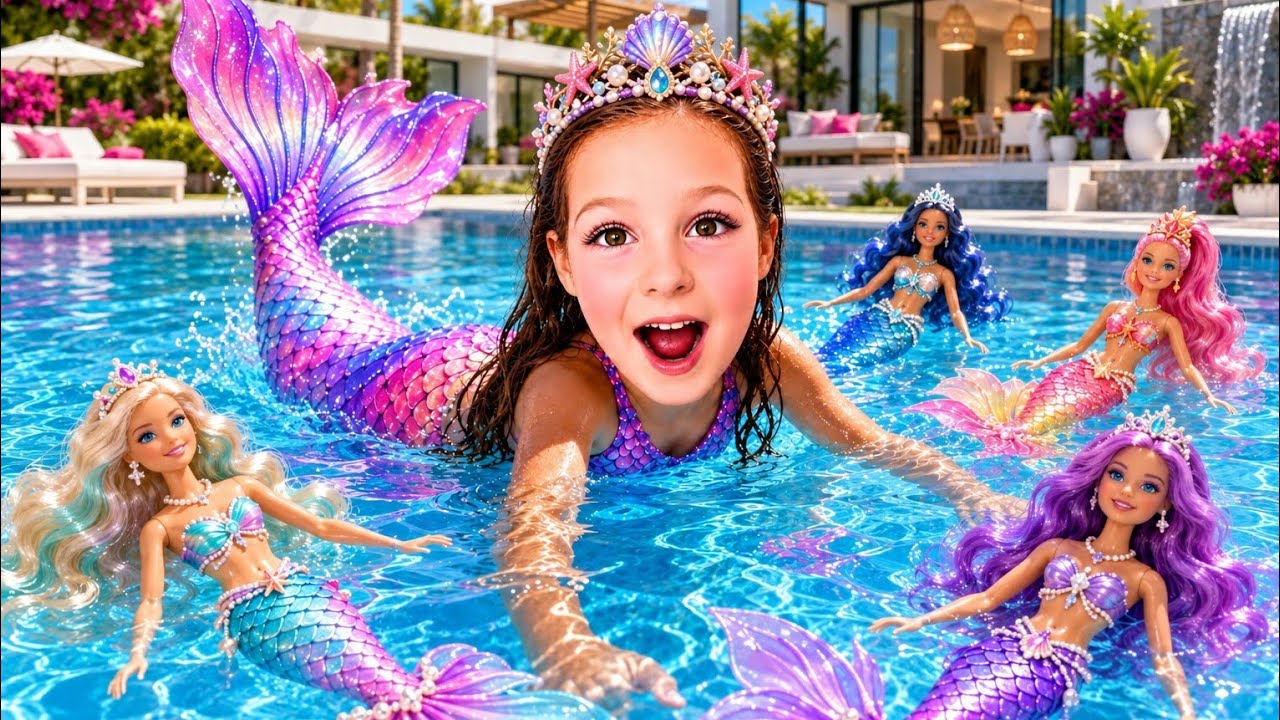 ADA TURNS INTO A BARBIE MERMAID! SWIMMING IN THE POOL WITH BARBIE! GIRLS' GAMES!