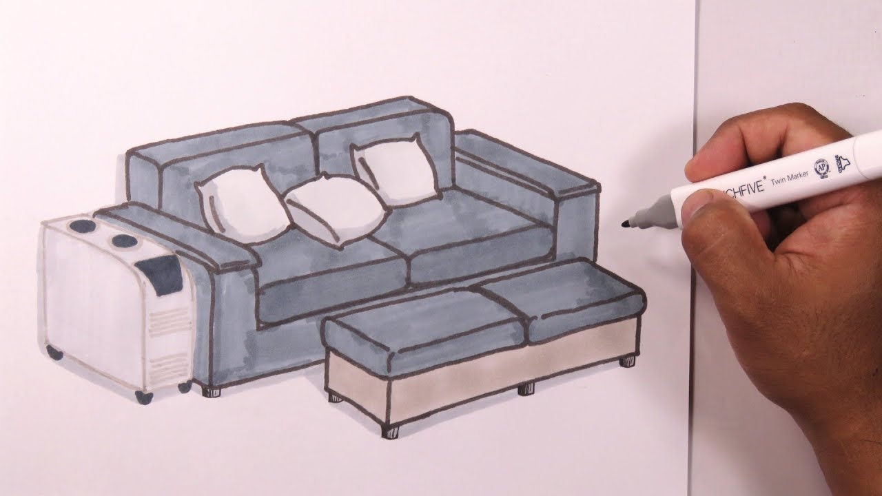 Cómo dibujar fácil un sofá cama con vista en 3D - YouTube