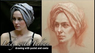 Lady with Turban  Conte Drawing