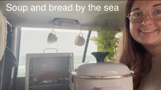 Living in my car | baking bread in the Coleman stove top oven! #chowder #bread #sealions #seaside