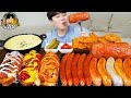 ASMR Mukbang المعكرونة الحارة نقانق كوكتيلات الروبيان سجق وصفة موكبانج 