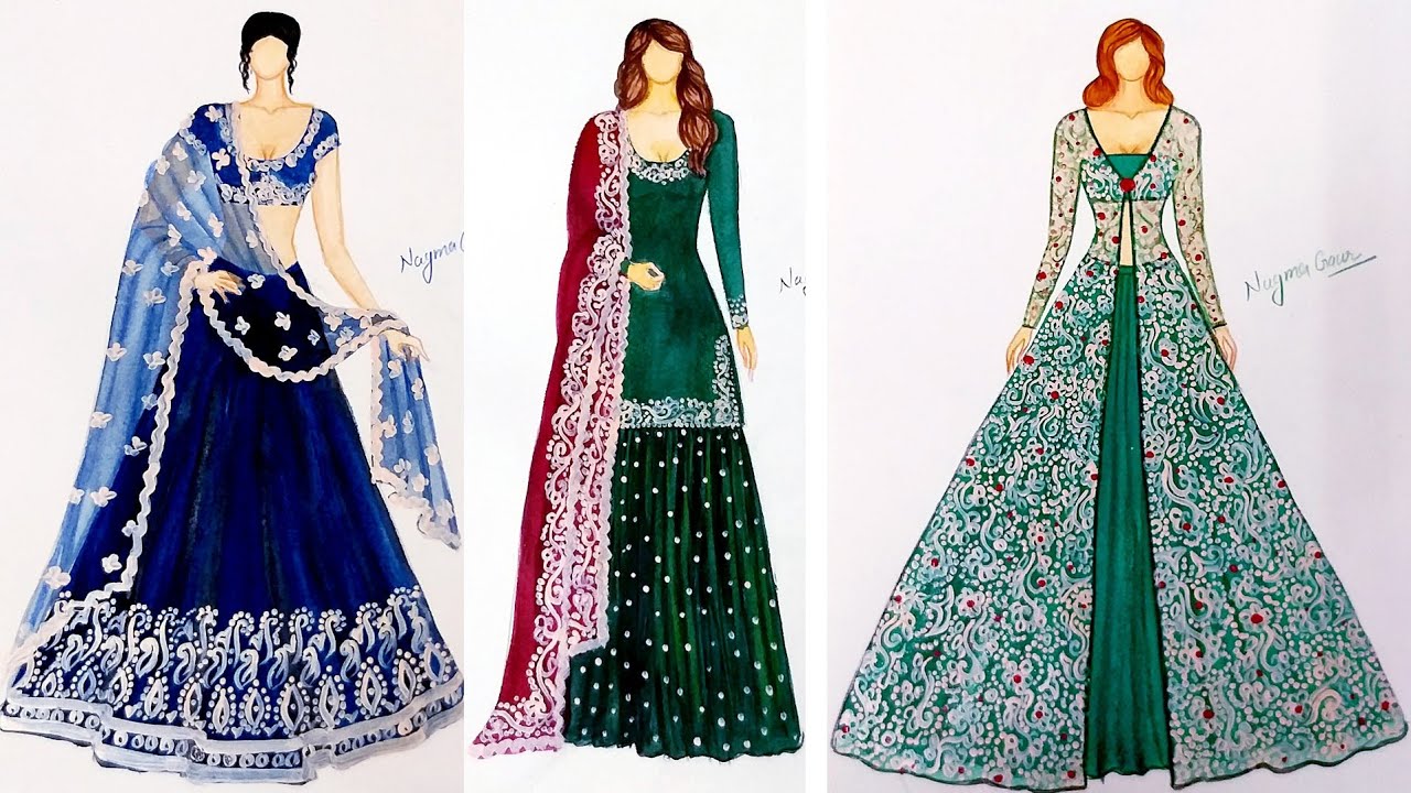 Share more than 133 designer indian dresses sketches