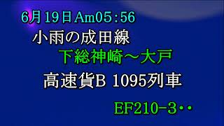小雨の成田線の桃太郎 下総神崎ー大戸　高速貨B　1095列車　EF210-3･･ 　6月19日