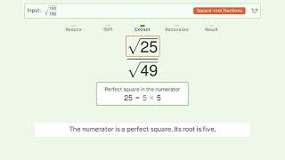 Simplify sqrt(100/196) - Square Root of a Fraction | Tiger Algebra Solver