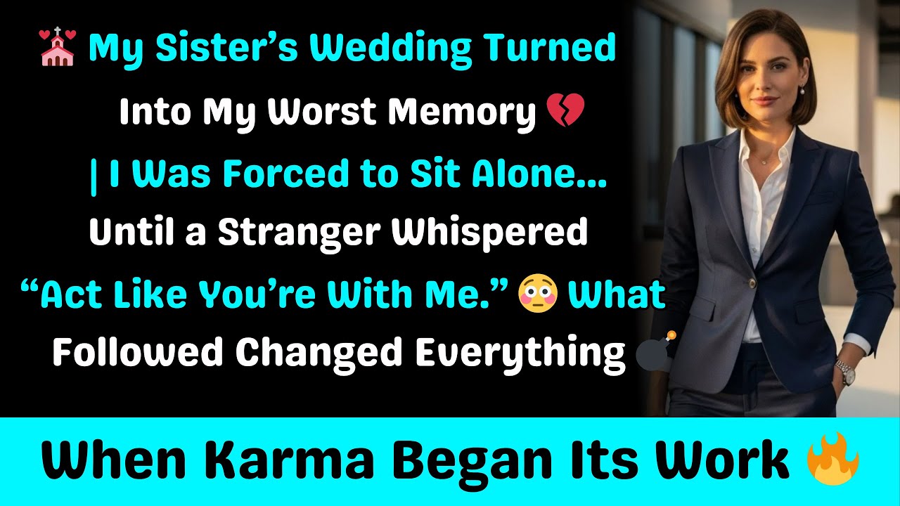 At my sister’s wedding, I was seated alone—until a stranger leaned over and said “Pretend you’re....
