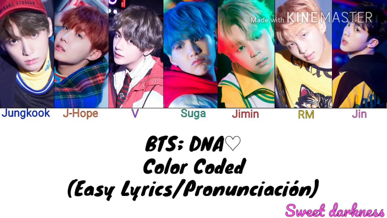 BTS; DNA Color Coded (Easy Lyrics/Pronunciación) - YouTube Music