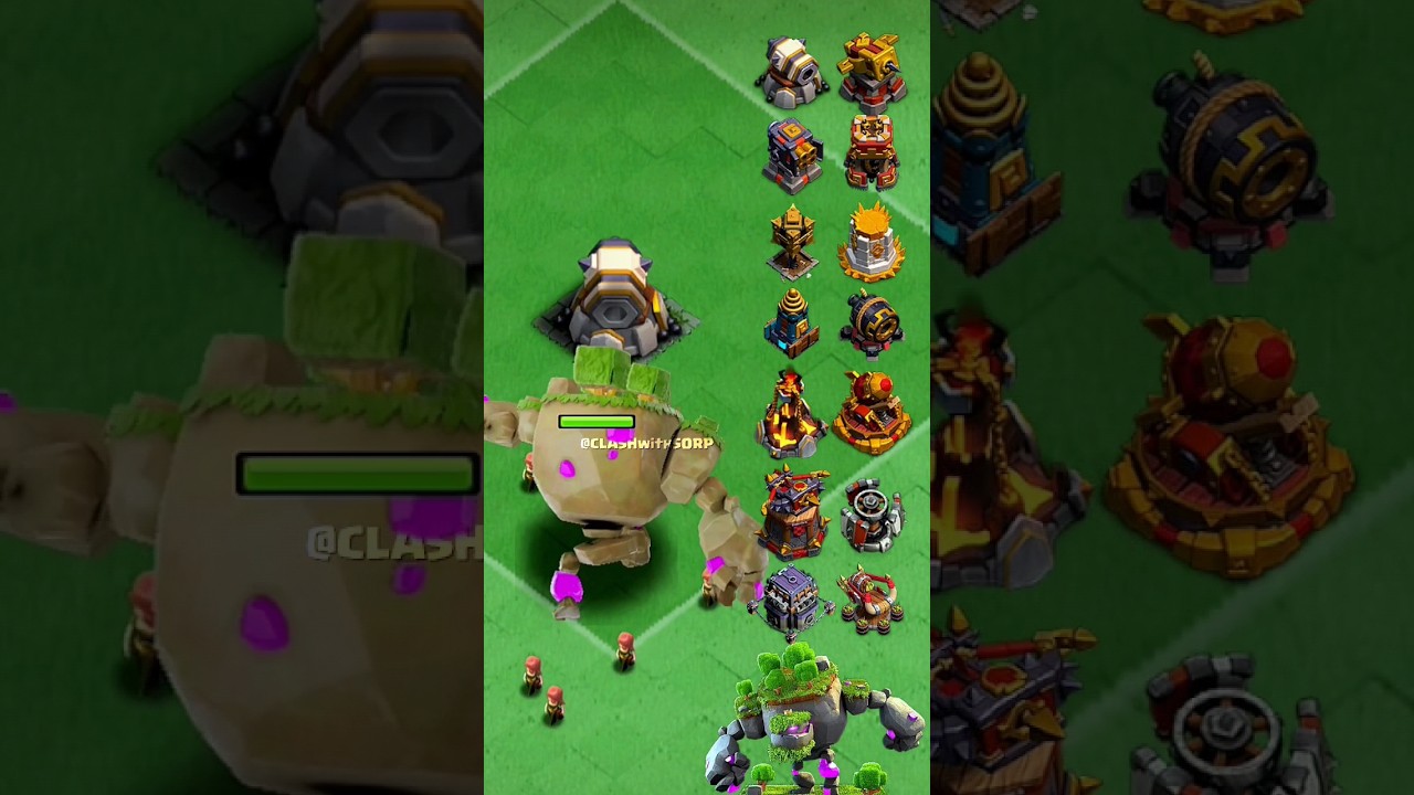 Mountain Golem VS Defensive Buildings ✓ Clash of Clans