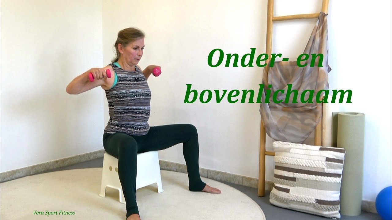 Spierversterkende oefeningen met stoel - Full body armen benen billen ...