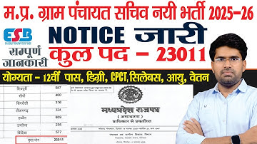 म.प्र. ग्राम पंचायत सचिव नयी भर्ती 2025-26 नोटिस जारी | MP Gram Panchyat Secretary Vacancy 2025-26