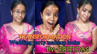 Transformation Wedding Guest Party Makeup Pinki Saree Makeup Pinkish Makeup By-Priti Das