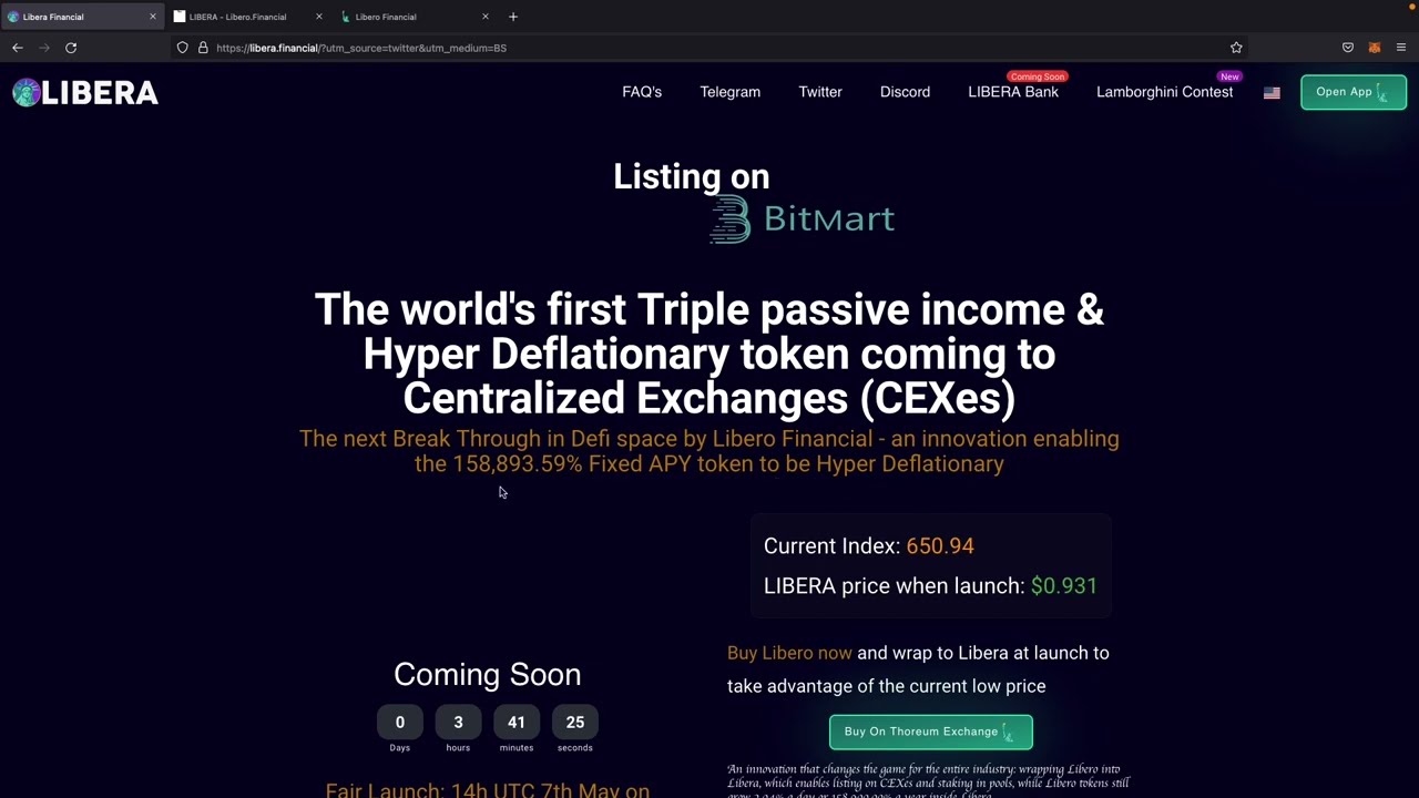LIBERA FIRST FIXED APY TOKEN COMING TO CEX's, Triple Passive income And HYPER-DEFLATIONARY