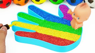 Satisfying Video l How to Make Rainbow Hand with Mixie Slime from Glitter Bath Cutting ASMR