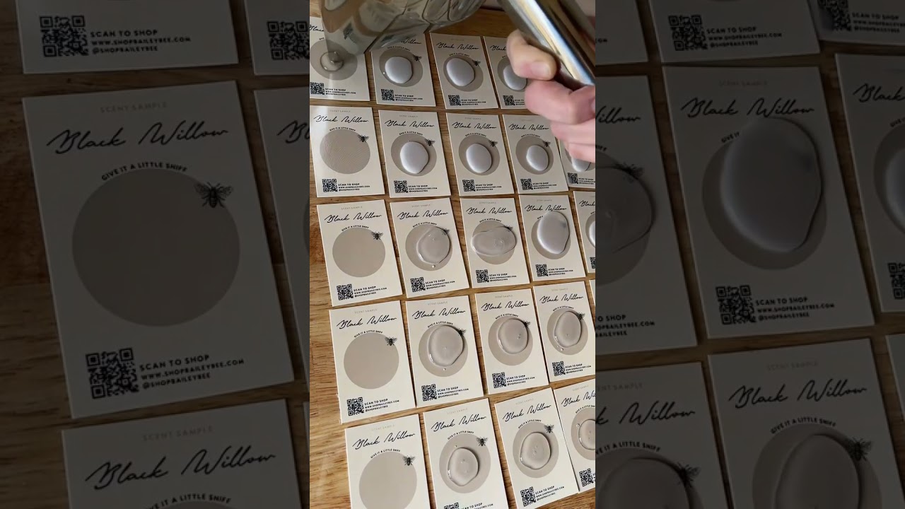 pouring scent sample cards - an idea I began producing and including for free in orders in 2021 🕯️