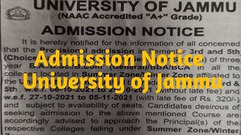 Admission notice for 3rd & 5th semester 2021-22, Jammu University.
