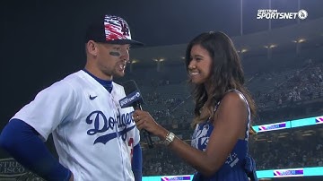 Dodgers Postgame interview Trayce Thompson on being a Dodger again and 3 run home run 7/4/22