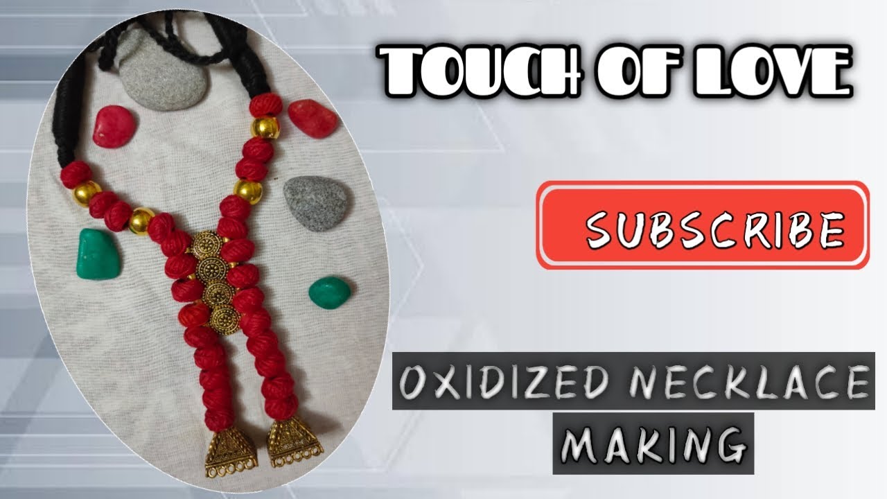 Handmade Oxidized Jewellery Making | Oxidized Necklace | Cotton Ball | Golden Jhumka Necklace