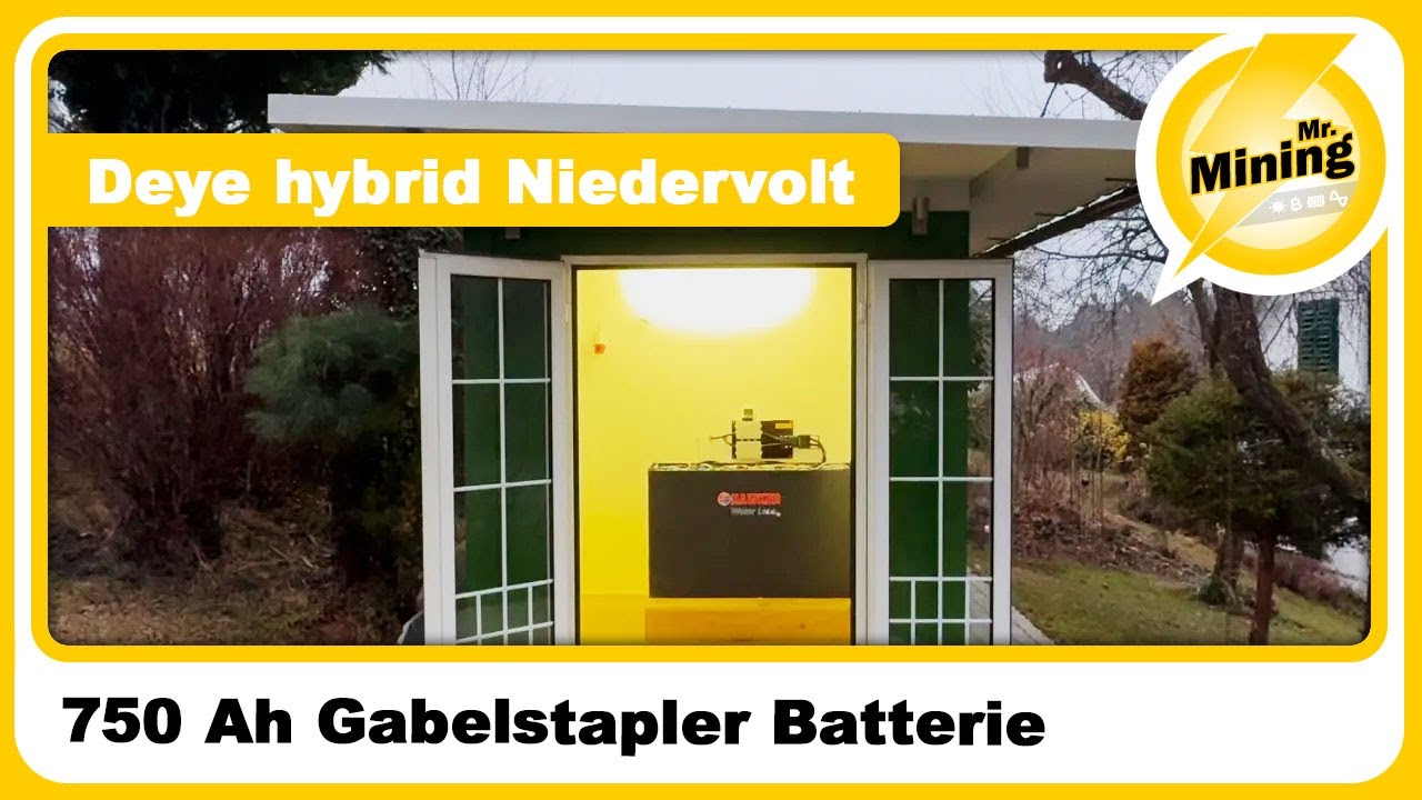 750 Ah Gabelstapler Batterie am Deye hybrid Niedervolt im wunderschönen Container verbaut.