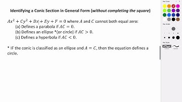 General Form Equations of Conic Sections