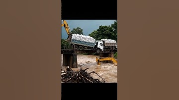 Dramatic Bridge Collapse Trucks and Excavator Plunge into Flooded River  Epic Fail Caught on Camera�
