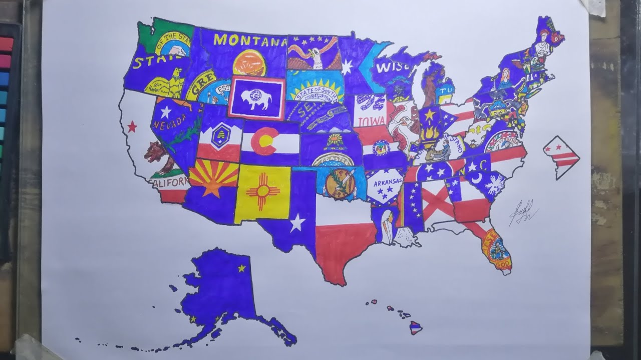Drawing Flag Map Of US States American States Flag Map Drawing YouTube Maxresdefault