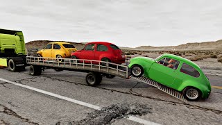 Flatbed Trailer new Mercedes Cars Transportation with Truck - Pothole vs Car 001- BeamNG.Drive