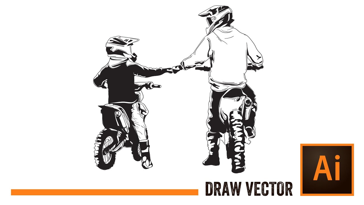 Download Illustrator ink : Draw Motocross Vector, Dad and son best ...
