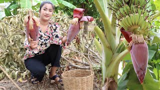 Recently I Stay In My Cashew Farm, I Cut Banana Flower For Cooking / Cooking With Sreypov