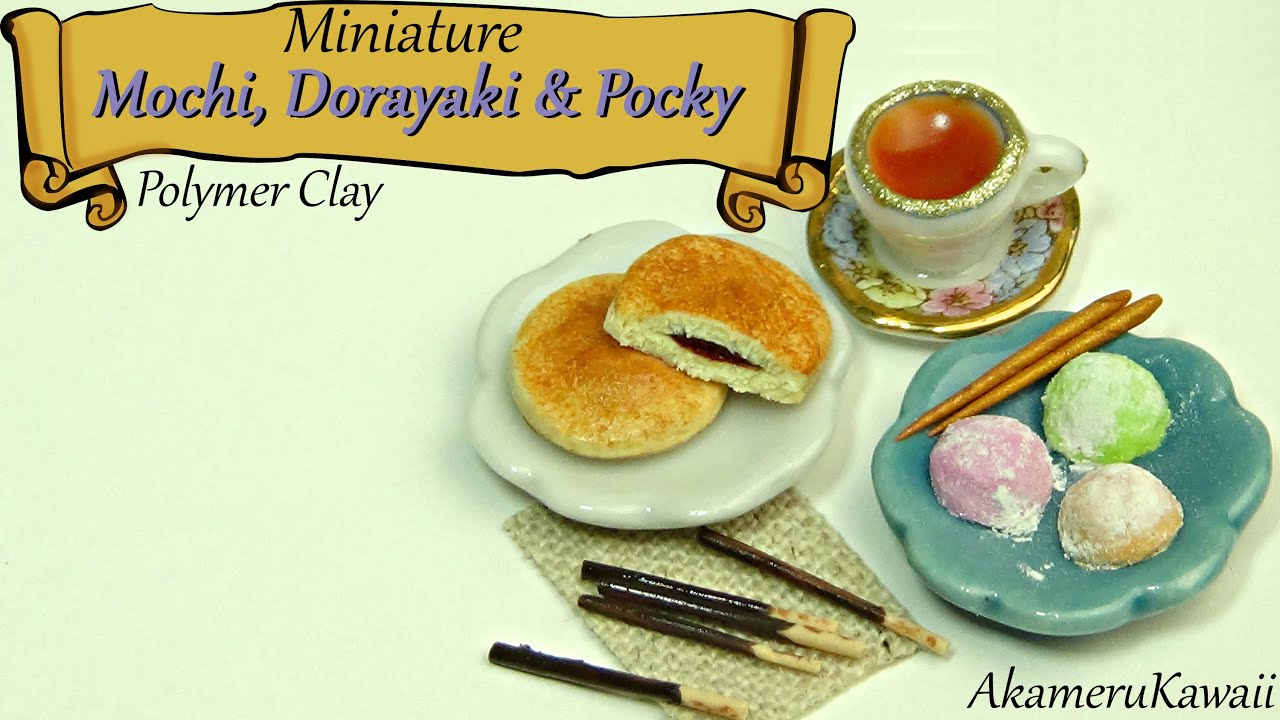 Miniature Mochi, Dorayaki, Pocky, and tea - polymer clay tutorial 