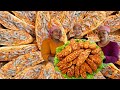 Fried crispy bread with shrimp recipe eating yummy with pickled papaya mix vegetable