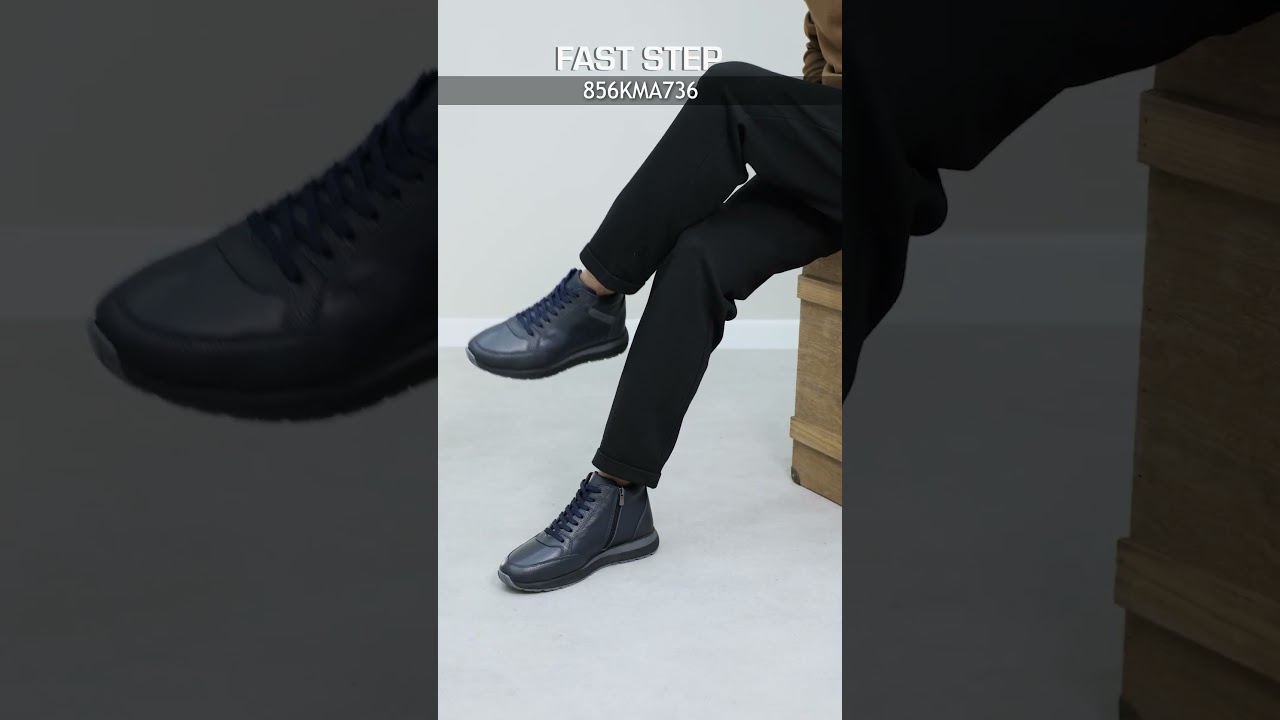 FAST STEP I 856KMA736 (Hakiki Deri Kürklü Lacivert Deri Lacivert Floter Erkek Spor Bot)