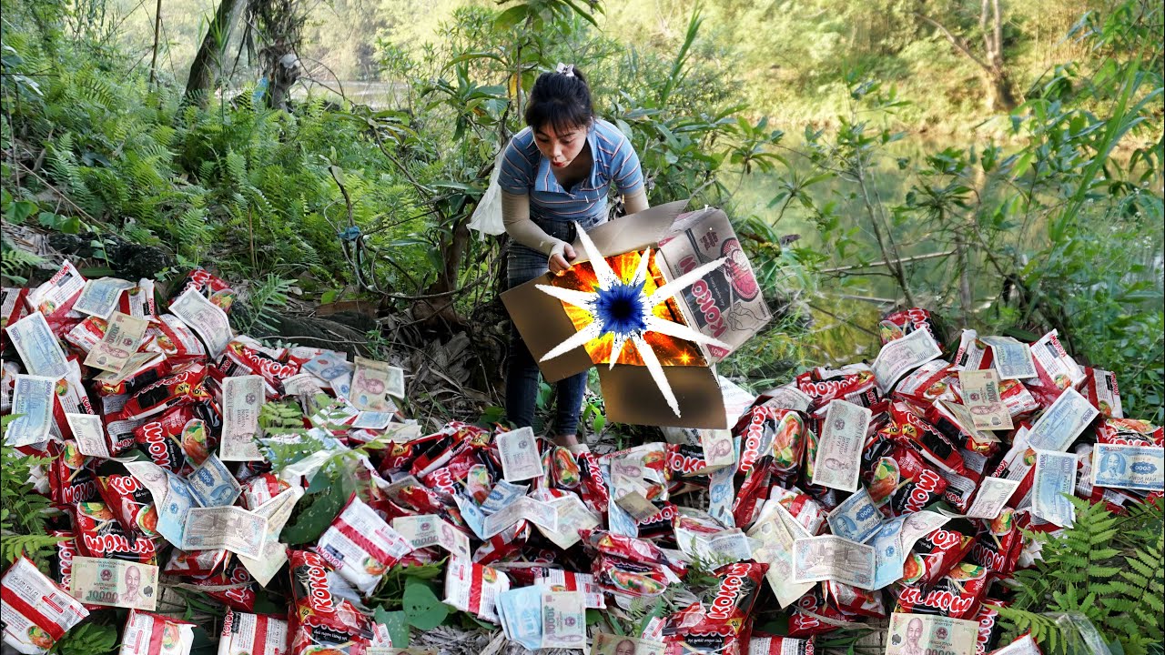 Collecting scrap. Unexpected discovery of instant noodle box containing mysterious treasure