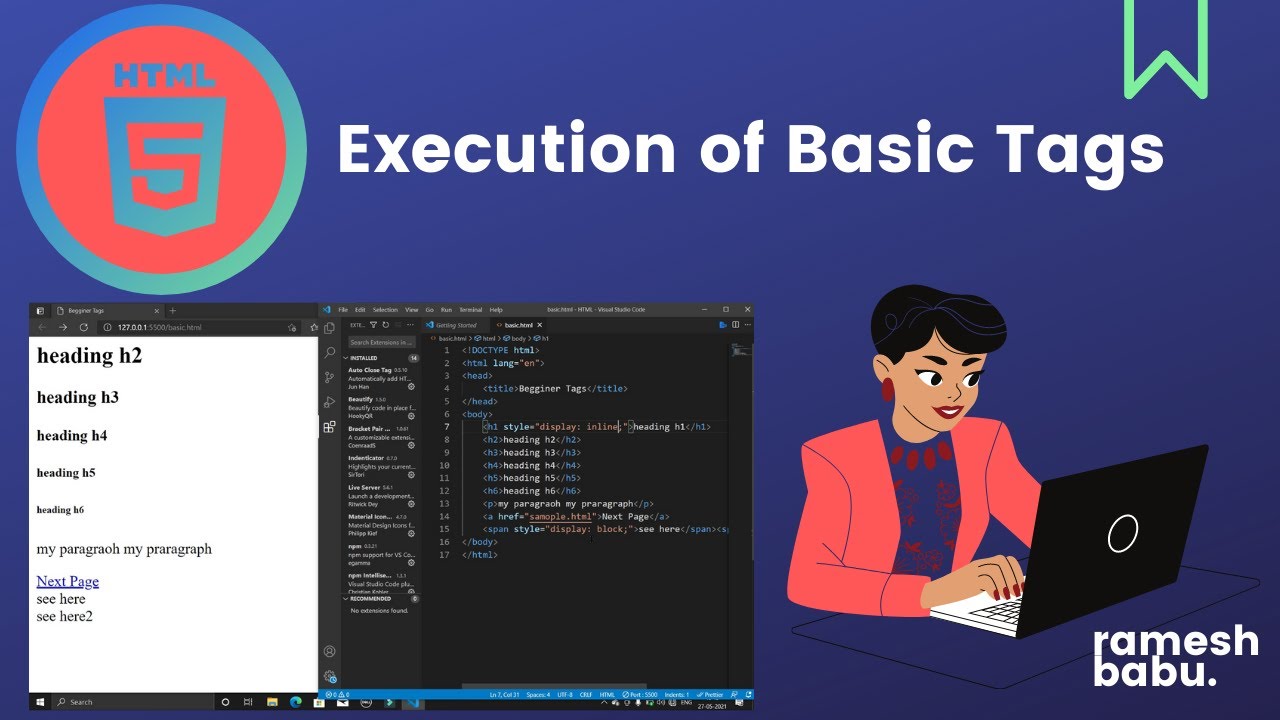 HTML Basic Tags | Execution of Basic HTML Tags | Html Tutorials by Rameshbabu | Part 3