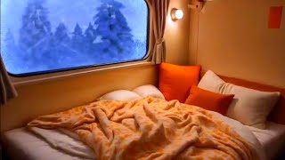 Compartment of the train bound for a distant place, the sound of Wind, Snow, and Railway tracks