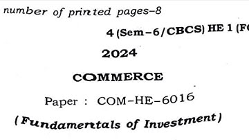 BCom 6th semester commerce honours elective paper HE 1 Guwahati University 2024 COM-HE-6016 Fundamen