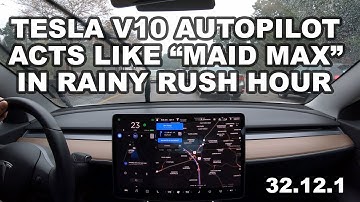 Tesla Autopilot V10 “Maid Max” mode in rainy rush hour traffic!