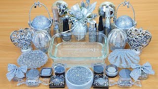 SILVER SLIME Mixing makeup and glitter into Clear Slime Satisfying Slime Videos