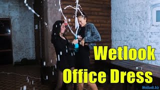 Wetlook girls in Heels swimming in pool | Wetlook Office Dress