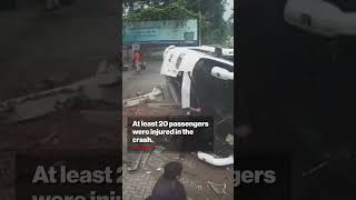 Moment Driver Cheats Death As Bus Comes Crashing Into Petrol Pump #shorts Nypost Comcom