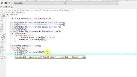 program in C to find the sum of rows an columns of a Matrix