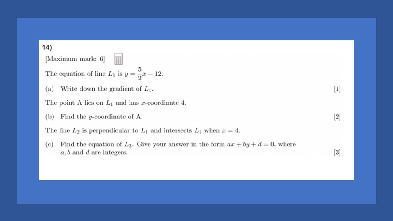 Ai sl linear equations example 2 perpendicular gradient intersect