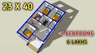 3 bedrooms house plan in 23x40  23x40 house design plan  3d house plan  house plan