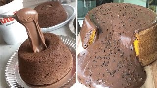 Most Satisfying Chocolate Cake With Milk Cream So Yummy Cake Decorating Recipes Tasty Cake