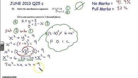 Simultaneous equations A star GCSE June 2013 Q25 calc