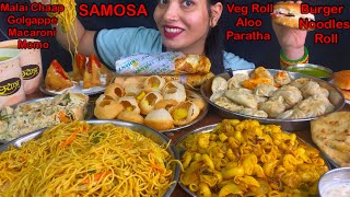 Eating Spiciest🔥 Macaroni, Momo, Golgappe, Malai Chaap, Veg Roll, Noodles, Aloo Paratha, Burger